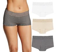 Maidenform Damen Underwear, Stretch Cotton Boyshort Panties for Women, Assorted, 3-Pack Slips für Jungen, Weiß/Latte Lift/Grey Dot, XL (3er Pack)