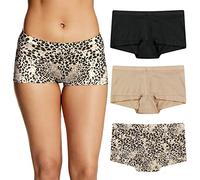 Maidenform Damen Unterwäsche, Mikrofaser, Boyshort Panties, Volle Abdeckung, 3er-Pack Slips für Jungen, Schwarz/Body Beige/Snow Leopard, L