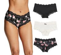Maidenform Damen unterwäsche, Niedrig Sitzend, Freche, Gewellte Spitze, 3er-Pack Hipster-Höschen, Schwarz/Perlmuttdruck/Ölblumen-Schwarz, XXL