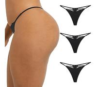 Maidenform Damen Verstellbare String Thong Unterwäsche No-Show Höschen Mehrweg Träger 3er Pack, Schwarz/Schwarz/Schwarz, S