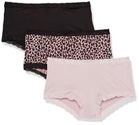 Maidenform Damen Microfiber, One Fab Fit Boyshort Panty mit Spitze, 3er-Pack Slips für Jungen, Schwarz/Glanz/Zippy Animal, L