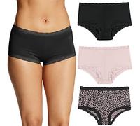 Maidenform Damen Panty Mikrofaser, eine tolle Passform, Boyshort Höschen mit Spitze, 3er-Pack Slips für Jungen, Schwarz/glänzend/Zippy Animal Print, M