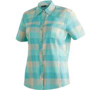 Outdoorbluse MAIER SPORTS "Kendra S/S W", Damen, Gr. 36, blau (rauchtürkis), 97% Polyester, 3% Elasthan, Kurzarm, Blusen, Damen Kurzarmbluse, pflegeleichte Karobluse (26630728-36) rauchtürkis