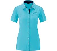Funktionsbluse MAIER SPORTS "Sinnes Tec WS/S" Gr. 38, blau (jeansblau) Damen Blusen kurzarm Leichte, elastische Trekkingbluse mit Sonnenkragen (36844048-38)