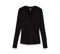 Maison Scotch Damen Langarmshirt Deep V-Neck Grandad 157053-0008 S Black