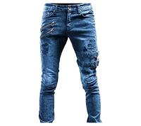 Maiyifu-GJ Herren Ripped Biker Zipper Deco Jeans Punk Gothic Skinny Stretchy Denim Hosen Hip Hop Moto Gewaschene Löcher Jean, blu, M