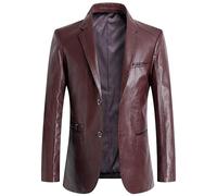 Maiyifu-GJ Lederblazer für Herren, klassischer Kunstledermantel, Business-Sport-Mantel, gekerbter Kragen, ein Knopf, schmale Moto-Anzugjacke, Wine4, XX-Large