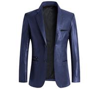 Maiyifu-GJ Lederblazer für Herren, klassischer Kunstledermantel, Business-Sport-Mantel, gekerbter Kragen, ein Knopf, schmale Moto-Anzugjacke, Dunkelblau 4, 6X-Groß