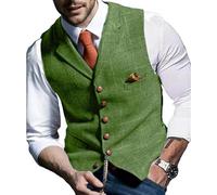 Maiyifu-GJ Tweed karierte Business-Anzug Weste lässig tailliert Kragen Wollweste Twill formale Kleid Hochzeit Smoking Weste, verde pallido, 3XL