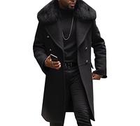 Maiyifu-GJ Zweireihiger Herren-Übermantel aus Wollmischgewebe, schmale Passform, lang, klassisch, leicht, Business-Erbsenjacke, A1-Schwarz, 3XL