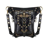 Maizoon Retro-Hüfttasche mit Nieten, Ringen, Beintasche, Hüftgurt, Schultertasche, Crossbody-Tasche für Damen und Herren, Outdoor, Motorrad, Radfahren, Leder, B, Lässiger Tagesrucksack