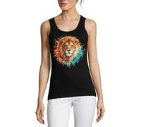 Majestic Lion with Color Splash Damen Baumwolle Tank Top T-Shirt Schwarz, Schwarz , XL