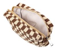 MAJORMENCH Karierte Make up Tasche Groß Mit Reißverschluss Faltbare Kosmetiktasche Für Reisen Multifunktionaler Kulturbeutel Für Damen Leichte Aufbewahrungstasche Für Toilettenartikel