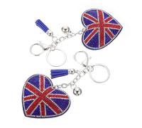 MAJORMENCH Union Jack Schlüsselanhänger Herz Anhänger mit Strass Stilvoller 2 Stück Damen Taschenanhänger aus Legierung Dekorativer Schlüsselring für Taschen und Gepäck Souvenir