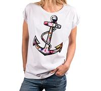 MAKAYA Blumen Shirt Damen Bunt Anker Motiv Sommer Top Große Größen Tunika Mädchen Frauen Große Größen Weiß XXXL