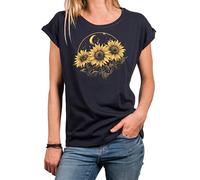 MAKAYA Blumenshirt Damen Sonnenblumen Shirt Sommer Oberteile Blumen Top Kurzarm Frauen Mädchen Tshirt Blau XL