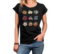 MAKAYA Damen Shirt mit Blumenprint Gänseblümchen Blumen Motiv Sommer Top Flower Print Floral Design Frauen Schwarz M