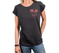 MAKAYA Damen Shirt mit Palmen Motiv - Boho Sommer Top für Frauen Sommerliches Print T-Shirt - Beach Style Spanien Urlaub Strand Outfit für Mädchen Oversized Große Größen Grau XXXXXL