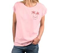 MAKAYA Damen Shirt mit Palmen Motiv - Boho Sommer Top für Frauen Sommerliches Print T-Shirt - Beach Style Spanien Urlaub Strand Outfit für Mädchen Oversized Große Größen Rosa Xs