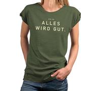MAKAYA Damen Shirt mit Spruch Lustige Geschenke für Mütter Frauen Top Alles Wird Gut Muttertag Kolleginnen Mama Grün XL