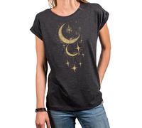 MAKAYA Damen Shirt Mondphasen Vintage Occult Gothic Kult Sterne Frauen Top Mond Motiv Astronomie Halloween Grau M