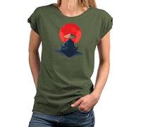 MAKAYA Damen T-Shirt mit Buddha & Zen Motiv - Spirituelles Shirt für Meditation Yoga & Achtsamkeit Kurzarm Frauen Top Baumwolle Japan China Style Oversize Große Größen Grün S