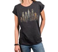 MAKAYA Damen T-Shirt mit Bunten Punkten - Usa American Skyline New York Shirt Amerika Motiv Geschenke für Us Urlaub Amerika Fans Kurzarm Top Baumwolle Grau M