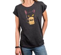 MAKAYA Damen T-Shirt mit Katze Kaffeetasse - Nope Spruch Katzenshirt fürs Büro - Shirt mit Katzenmotiv Lustig Katzenliebhaber Kurzarm Top für Frauen Grau M