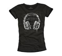 MAKAYA Damen T-Shirt mit Kopfhörer Motiv Kurzarm Top für Frauen Retro Musik Print Hip Hop Style Schwarz S