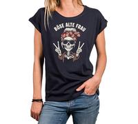 MAKAYA Damen T-Shirt mit Totenkopf Motiv & Spruch - Böse Alte Frau Rockiges Biker Shirt für Frauen & Mädchen Cooles Festival Outfit - Geschenkidee für Musik & Motorrad Fans Blau XXXXXL
