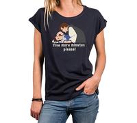 MAKAYA Damen T-Shirt Prinzessin Spruch - Five More Minutes Please Sommer Oberteil Top Tunika Große Größe Blau L