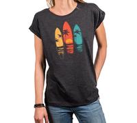 MAKAYA Damen T-Shirt Vintage Surf Motiv - Surfer Style Surfbrett Retro Print - Kurzarm Top für Frauen & Mädchen mit Surfboard - Surfing Logo Sommer Top Baumwolle Grau M