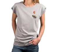 MAKAYA Damenshirt mit Print Hummel Motiv - Kleiner Druck Auf Der Brust Tiermotiv - Lustige & Witzige T-Shirts für Frauen Freche Coole Sommer Oberteile Kurzarm Shirt Baumwolle Hellgrau Xs