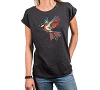 MAKAYA Damenshirt mit Vogelmotiv Kurzarm Top Frauen Vogel Logo Print Shirt mit Vögeln Damen Tshirt Grau M