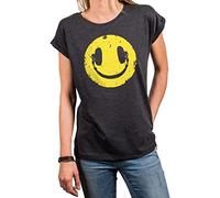 MAKAYA Damenshirt Sommer Tunika Musik Motiv Printshirt Oversize Top mit Aufdruck Kurzarm Rundhals Große Größen Grau S