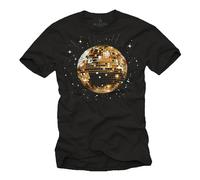 MAKAYA Disco T-Shirt Herren 80er 90er Jahre Party Motiv - Discokugel Retro Dj Musik Hip Hop Schwarz Größe XXXXL