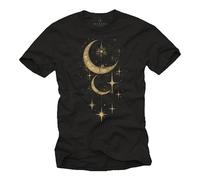 MAKAYA Herren T-Shirt mit Mond Und Sternen Mondphase Nachthimmel Motiv Astronomie Sonne Stars Schwarz XXXXL