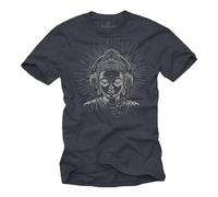 MAKAYA Herrren T-Shirt Buddha Kopfhörer Meditation Yoga Motiv Buddhismus Geschenke OM Musik Blaugrau XL