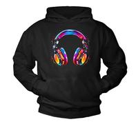 MAKAYA Hip Hop Hoodie mit Kopfhörer Motiv 80er 90er Jahre Festival Outfit Kapuzenpullover Herren Jungen Mädchen Kinder Rap Schwarz XXXXL