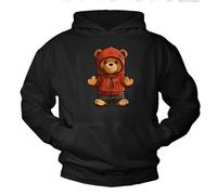 MAKAYA Hoodie mit Teddybär Motiv Pullover mit Teddy Bär Sweatshirt Kapuzenpullover Herren Damen Kinder Jungen Mädchen Schwarz XXXL
