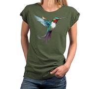 MAKAYA Kolibri T-Shirt Damen Top Sommer Oberteile Print Aufdruck Druck Damenshirt mit Motiv Große Größen Grün XXL