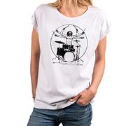 MAKAYA Lässiges Sommer Shirt Damen - Schlagzeug Drummer Top - Oversize Bandshirt Musik Rock Tshirt Frauen Oberteil Weiß Große Größen Gr. S