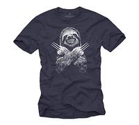 MAKAYA Lustige T-Shirts für Männer - Faultier Sloth - Kurzarm Rundhals Blau Geschenke Jungen/Kinder/Jungs/Herren Größe XXXL