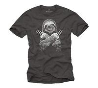 MAKAYA Lustige T-Shirts für Männer - Faultier Sloth - Kurzarm Rundhals Grau Geschenke Jungen/Kinder/Jungs/Herren Größe M