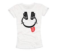 MAKAYA Lustiges Hip Hop Shirt für Mädchen - Kopfhörer mit Zunge - Top Weiß mit Aufdruck Print Headphones Größe L