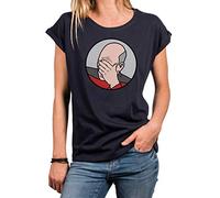 MAKAYA Lustiges Nerd Shirt Damen - Aufdruck Picard Epic Fail - Rundhals Kurzarm Top Star Blau Große Größen Frauen Gr. M