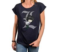 MAKAYA Manga T-Shirt Damen Kurzarm Rundhals mit Aufdruck L Death By Ryuk - Farb Note Dunkelblau Größe M