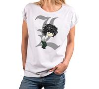 MAKAYA Manga T-Shirt Damen Kurzarm Rundhals mit Aufdruck l Death by Ryuk - Farb Note weiß Größe S