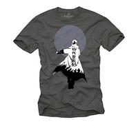 MAKAYA Manga T-Shirt - Naruto Shippuden Mantel - Familie Uchiha Ninja Comic Anime Grau S
