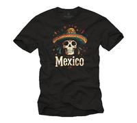 MAKAYA Mexico T-Shirt Design Skull Dia De Los Muertos Totenkopf Motiv Herren Jungen Kinder Schwarz XXXXXL